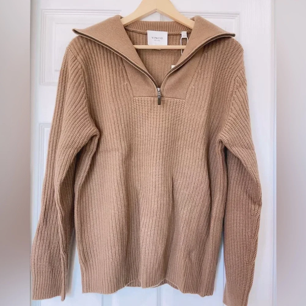 NWT $695 Vince Shaker Stitch Half-Zip Pullover Sweater